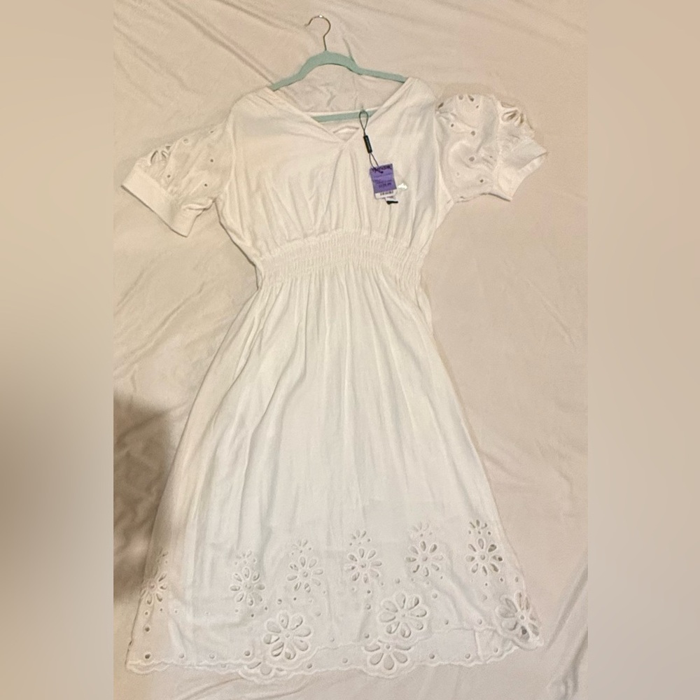 Elie Tahari White Eyelet Midi Dress